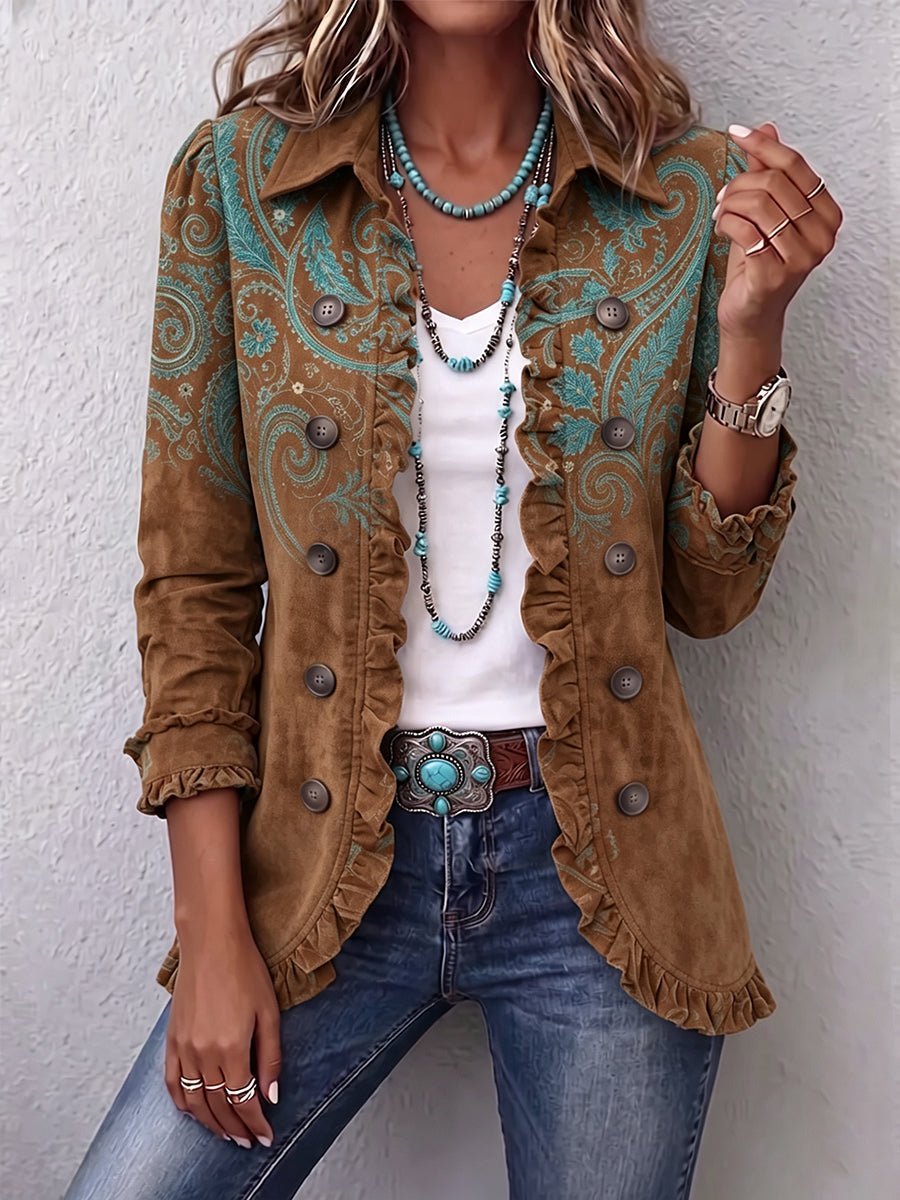 Damen Lässige Jacke mit Rüschenbesatz im Paisleymuster