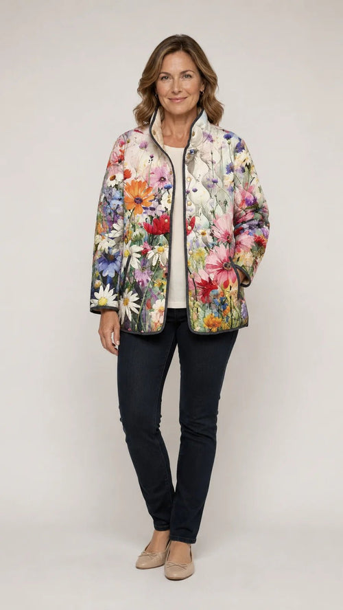 Damen Anmutige Steppjacke mit Blumenmuster