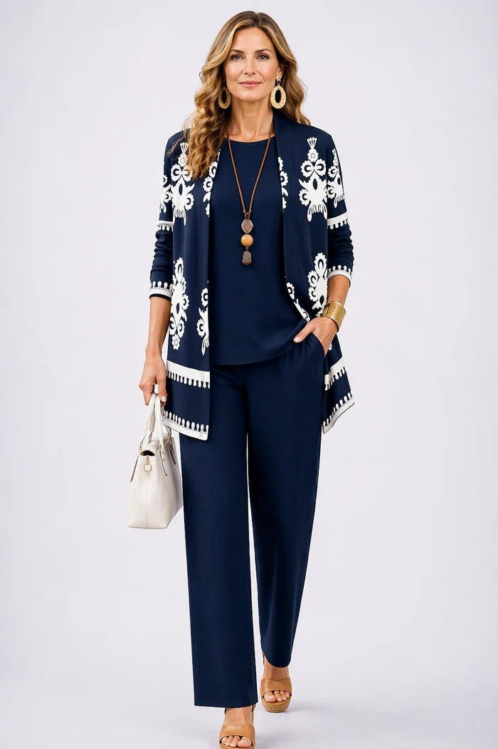 Damen Eleganter Zweiteiler mit Offenem Cardigan