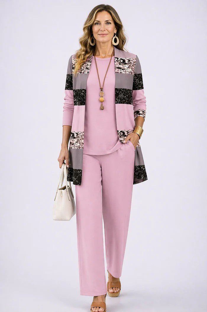 Damen Eleganter Zweiteiler mit Offenem Cardigan