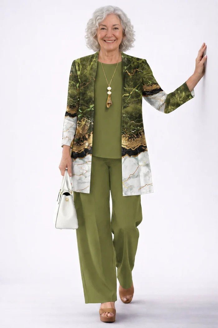 Damen Eleganter Zweiteiler mit Offenem Cardigan
