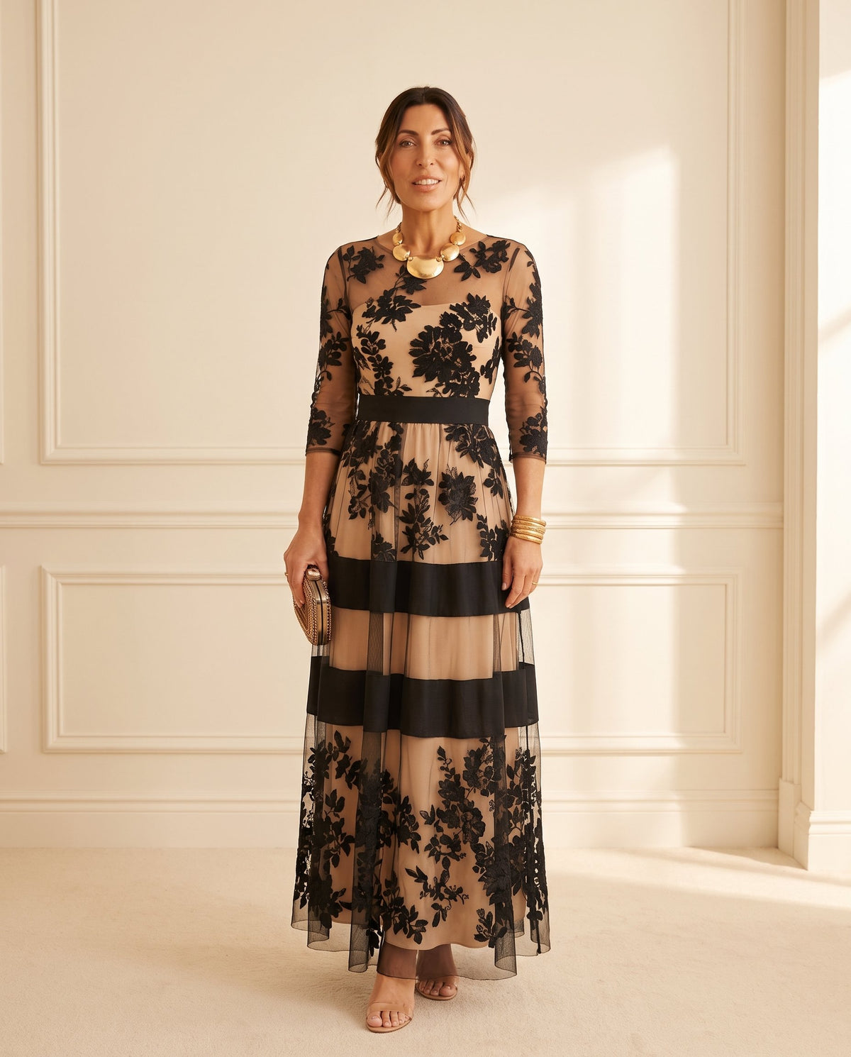Damen Spitzen-Cocktailkleid mit Blumenmuster