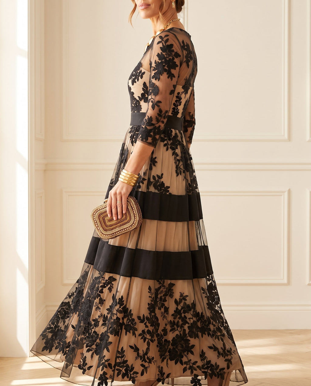 Damen Spitzen-Cocktailkleid mit Blumenmuster