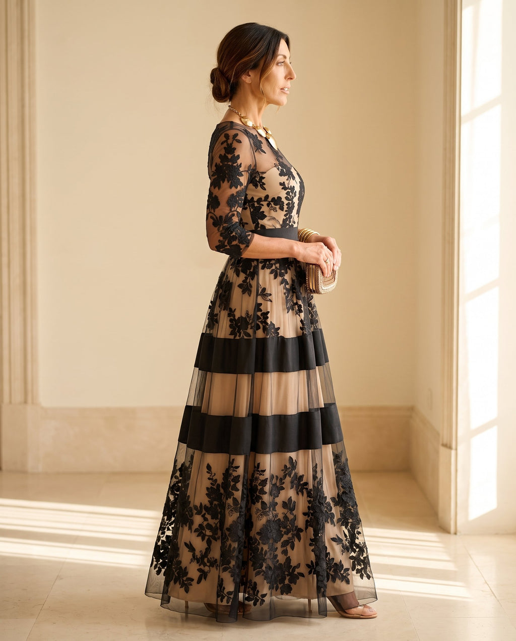 Damen Spitzen-Cocktailkleid mit Blumenmuster