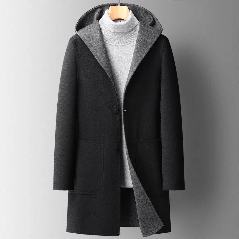 Herren Wollmantel mit Kapuze