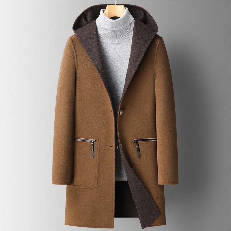 Herren Wollmantel mit Kapuze