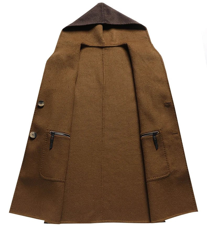 Herren Wollmantel mit Kapuze