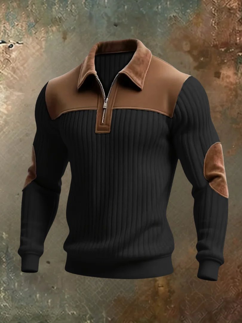 Herren Polopullover mit Wildleder-Optik-Patches