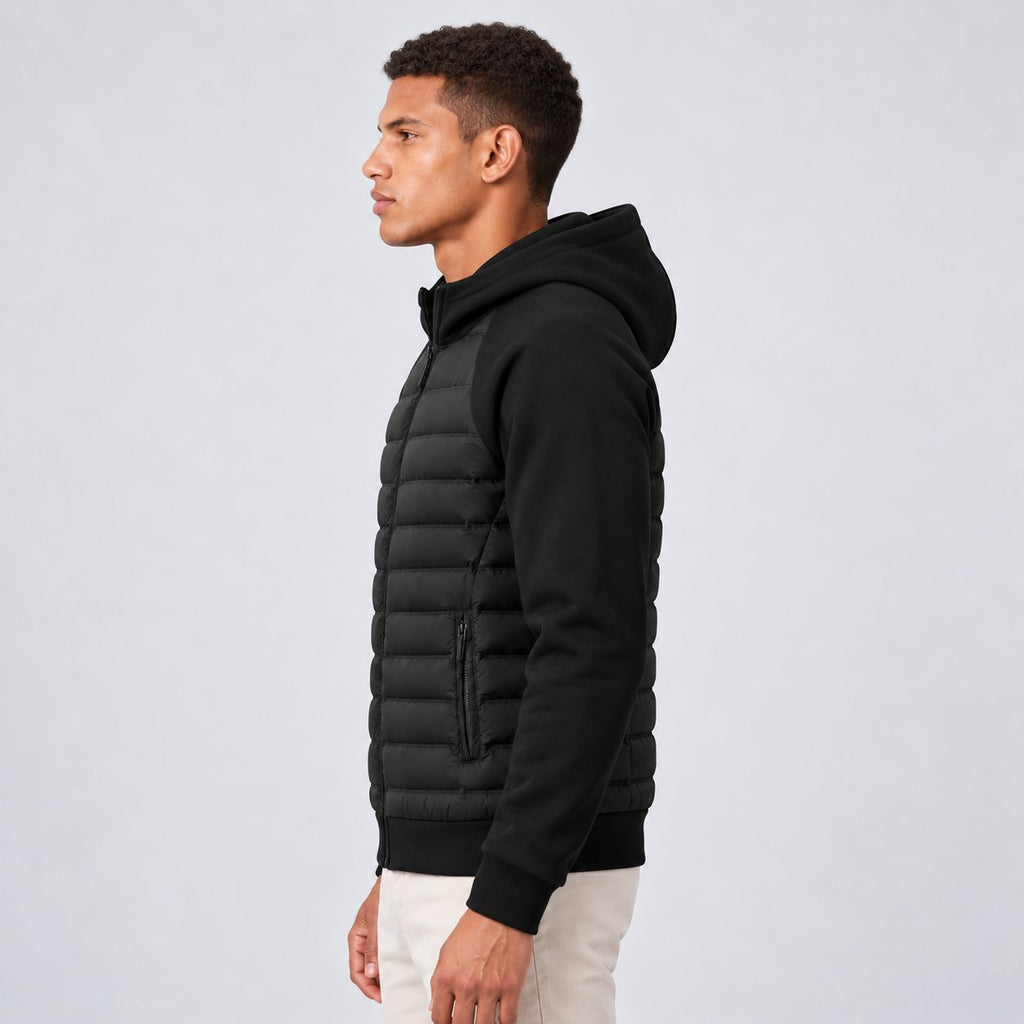 Herren Daunenjacke mit Kapuze und Sweat-Ärmeln