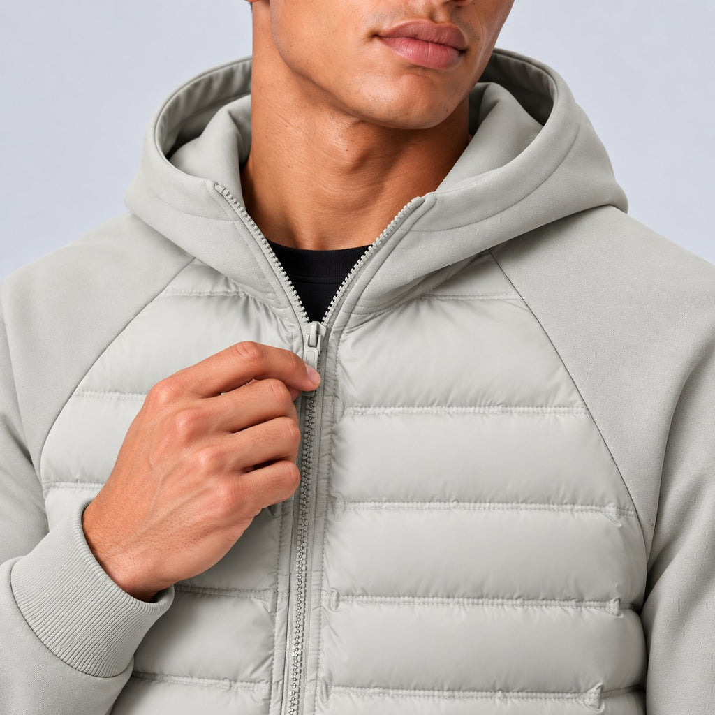 Herren Daunenjacke mit Kapuze und Sweat-Ärmeln