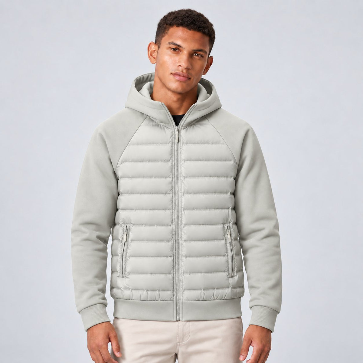 Herren Daunenjacke mit Kapuze und Sweat-Ärmeln
