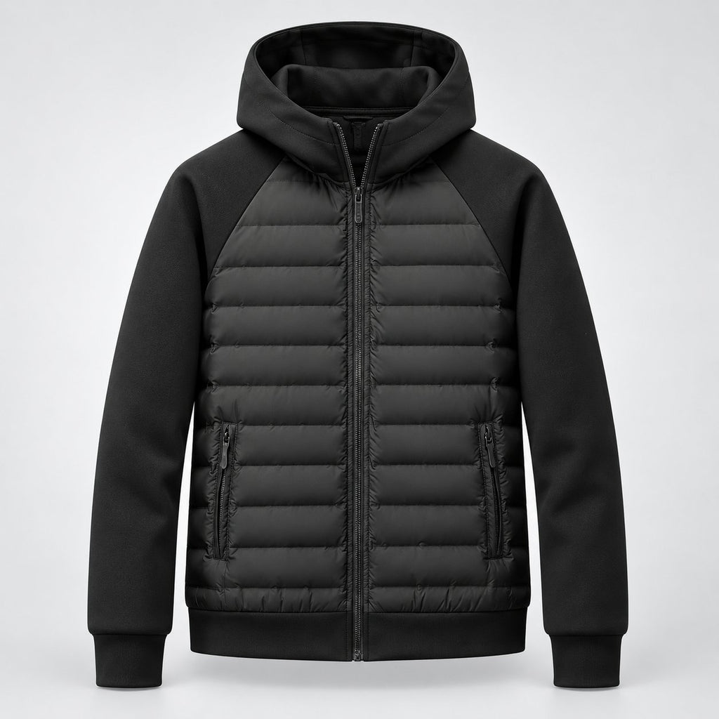 Herren Daunenjacke mit Kapuze und Sweat-Ärmeln
