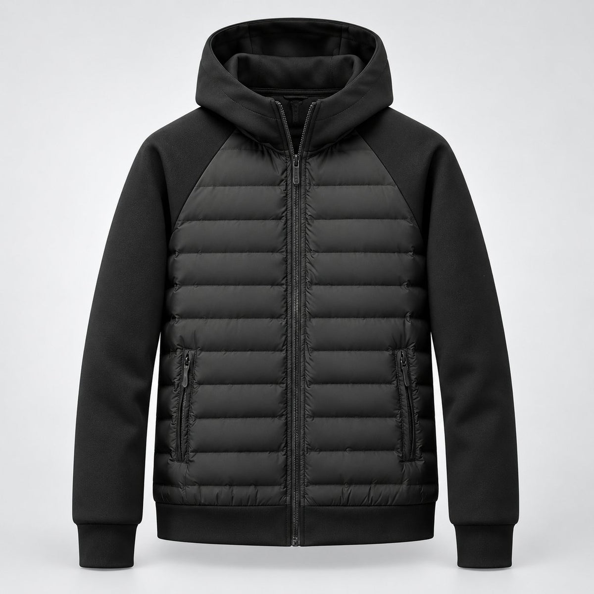 Herren Daunenjacke mit Kapuze und Sweat-Ärmeln