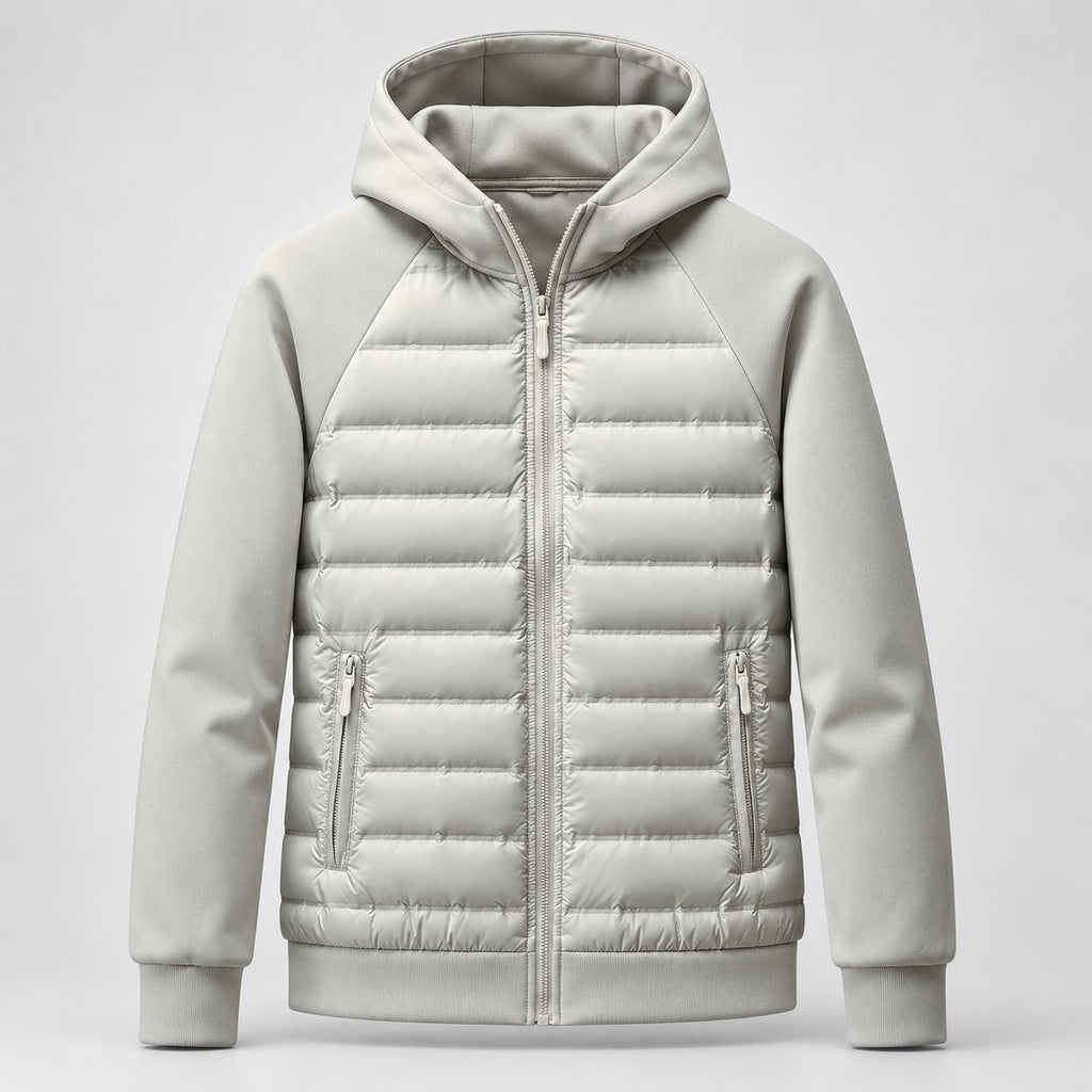 Herren Daunenjacke mit Kapuze und Sweat-Ärmeln