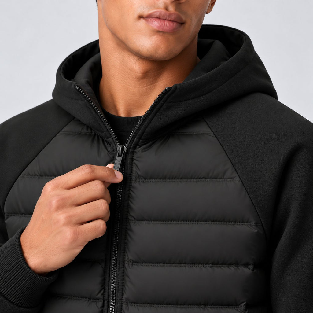 Herren Daunenjacke mit Kapuze und Sweat-Ärmeln