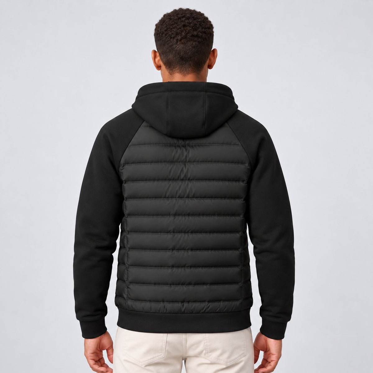 Herren Daunenjacke mit Kapuze und Sweat-Ärmeln