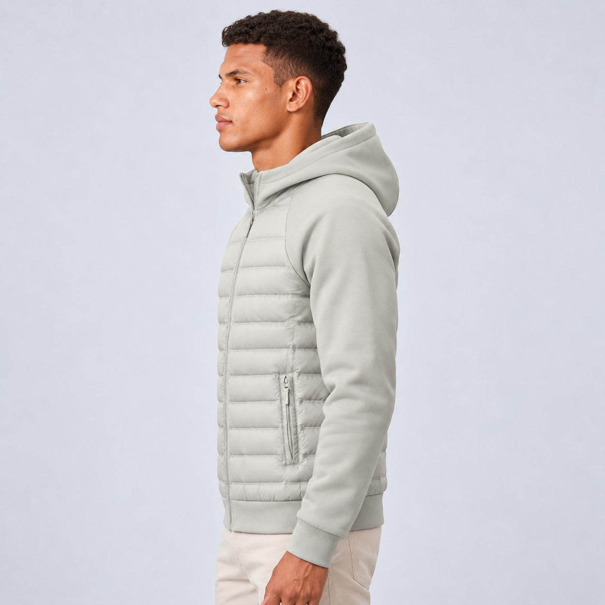 Herren Daunenjacke mit Kapuze und Sweat-Ärmeln