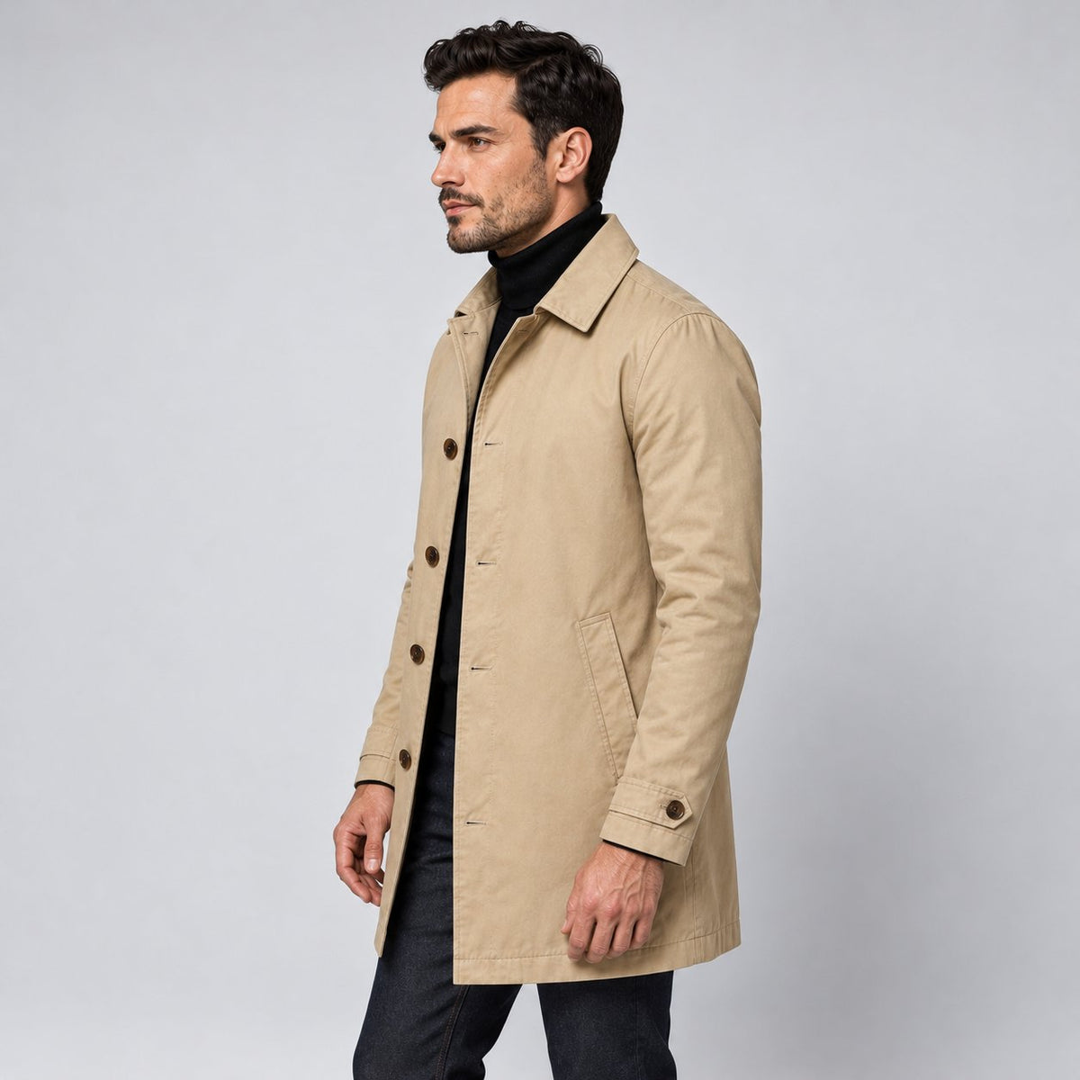 Herren Mantel mit Knopfleiste und Stepp-Futter