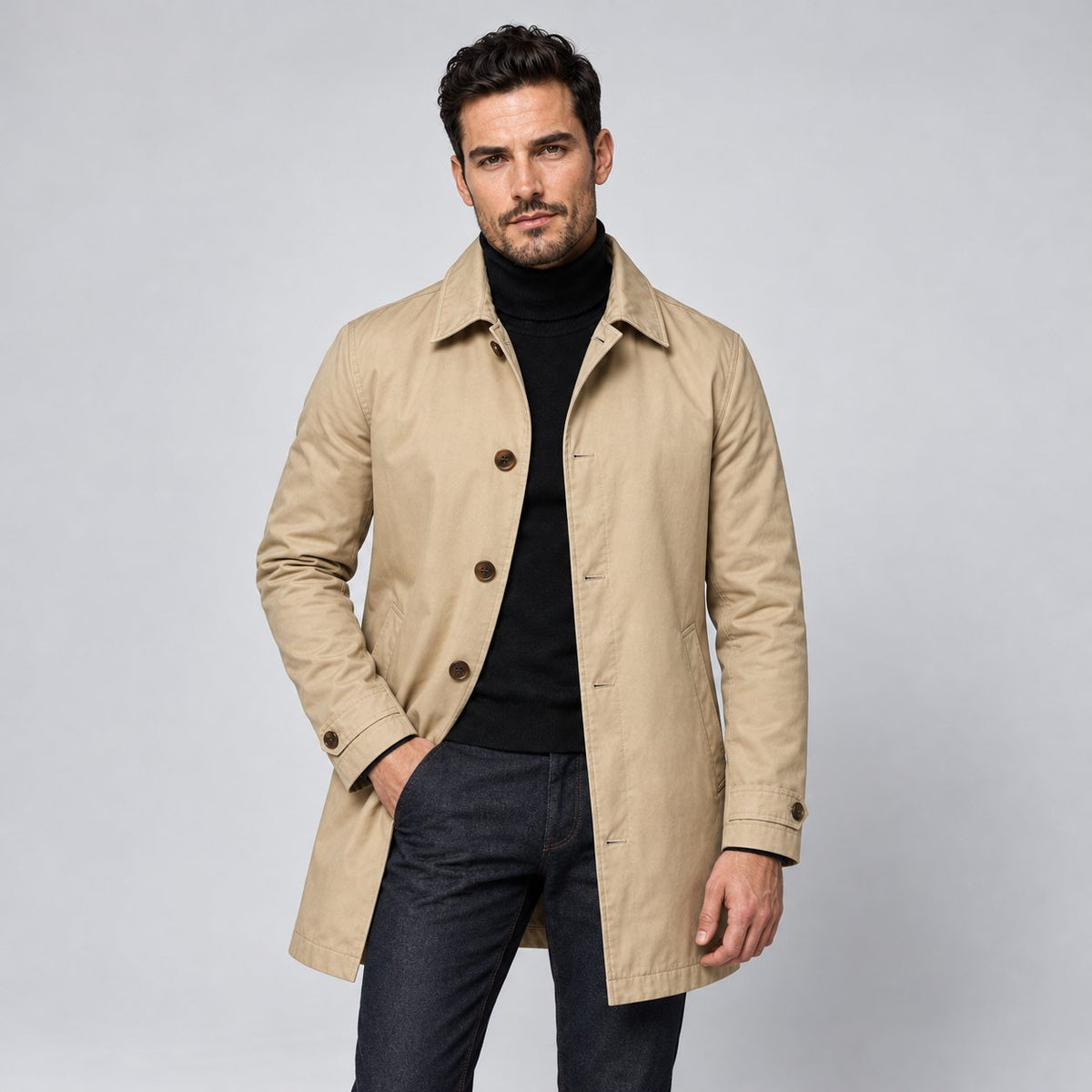 Herren Mantel mit Knopfleiste und Stepp-Futter