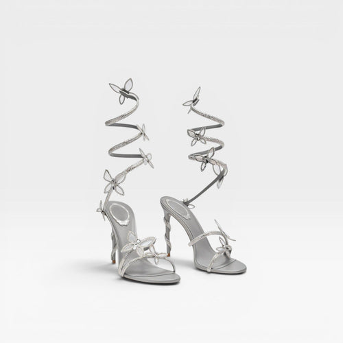 Damen Kristall Schmetterling Spiral Absätze – Elegante Riemchen Sandalen für besondere Anlässe
