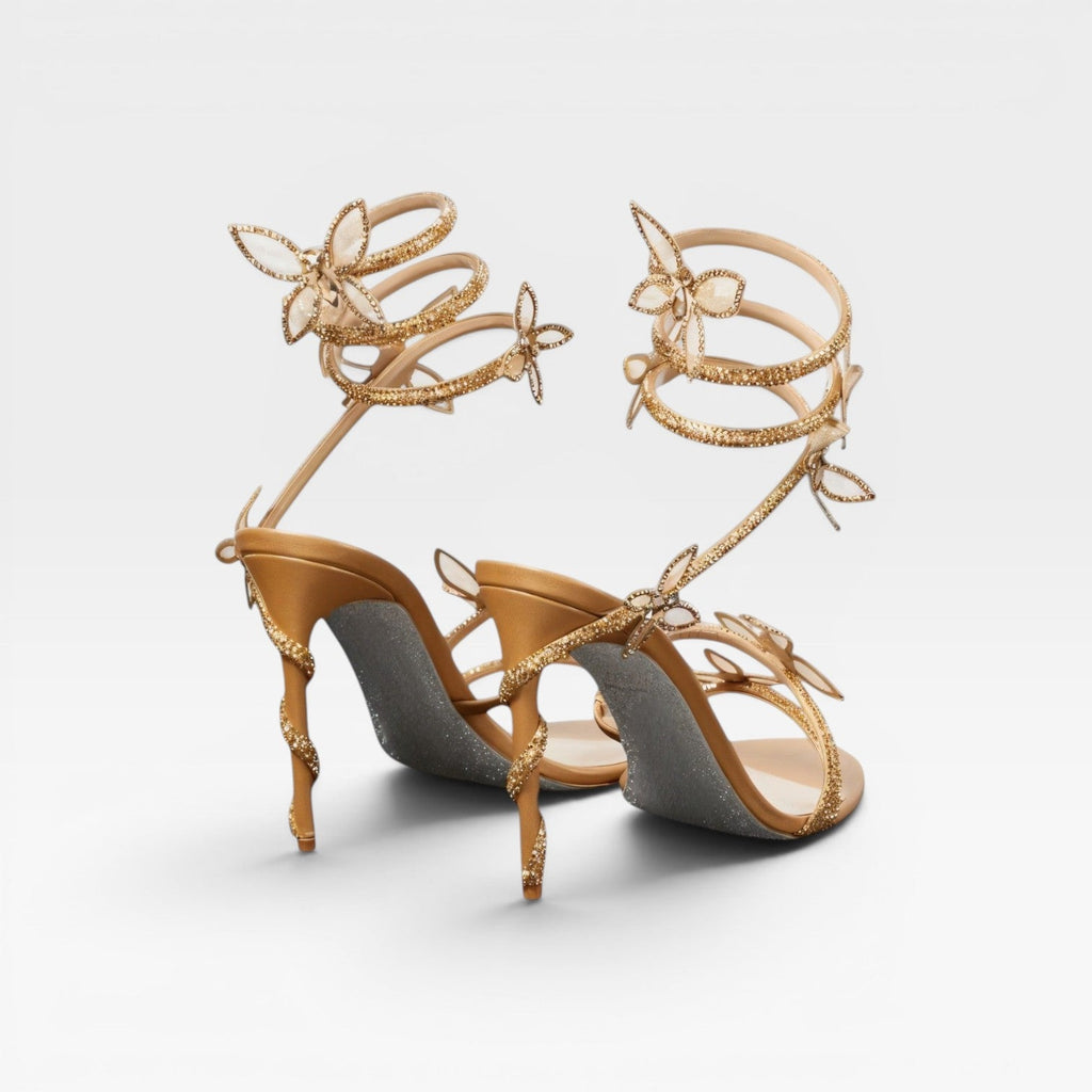 Damen Kristall Schmetterling Spiral Absätze – Elegante Riemchen Sandalen für besondere Anlässe