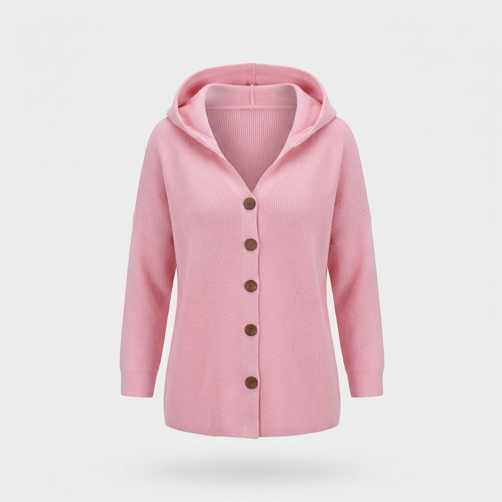 Damen Strickjacke mit Kapuze – Cardigan mit Knöpfen