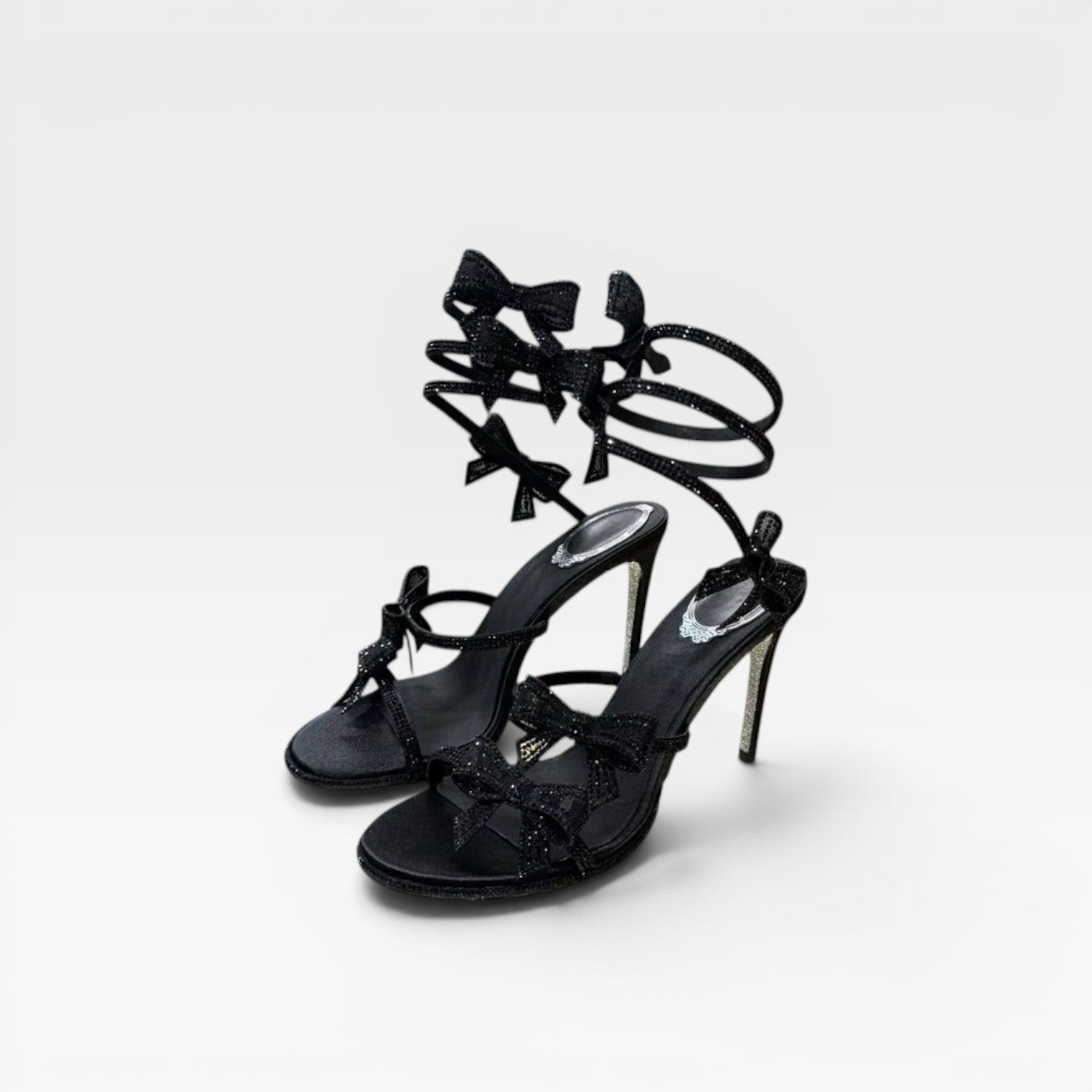 Damen Kristall Schleifen Absätze – Elegante Satin Wickel Knöchel Stiletto Sandalen für besondere Anlässe