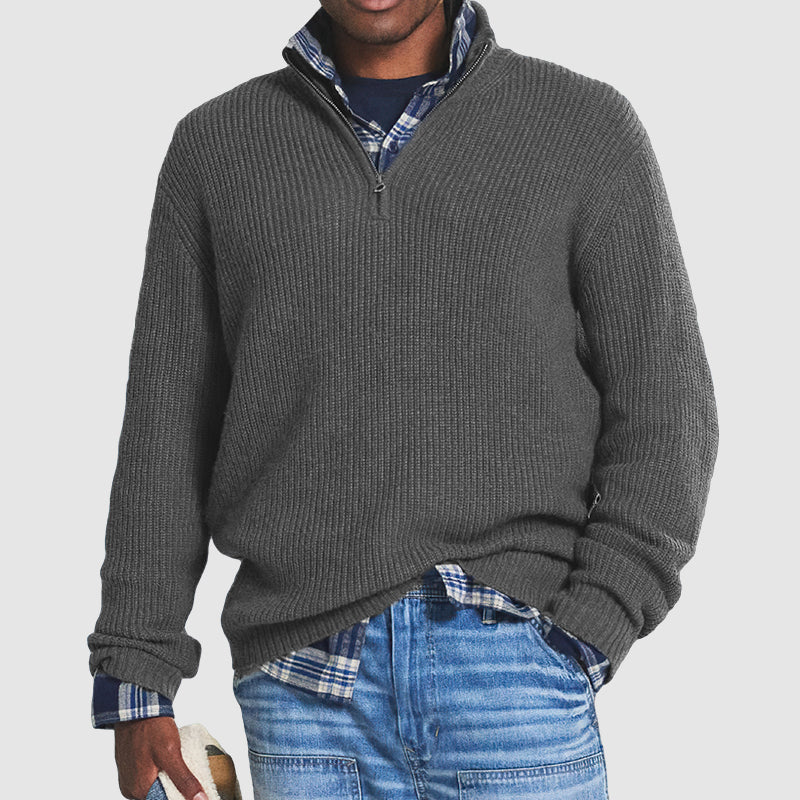 Herren Troyer Strickpullover – Pullover mit Stehkragen und Reissverschluss