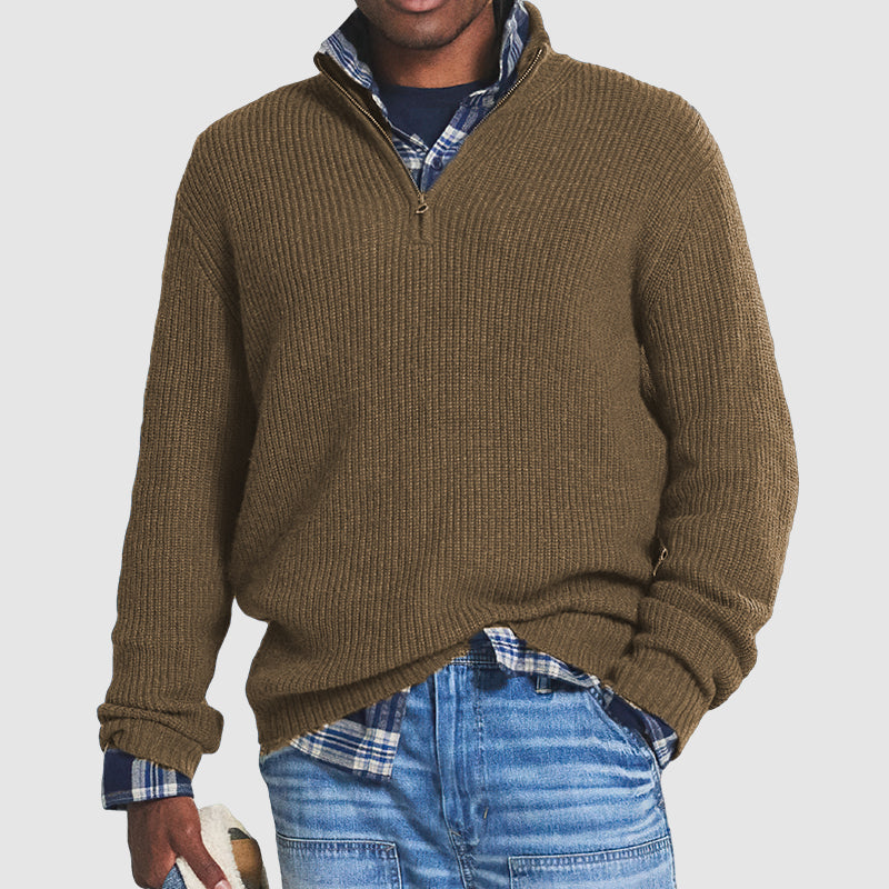 Herren Troyer Strickpullover – Pullover mit Stehkragen und Reissverschluss