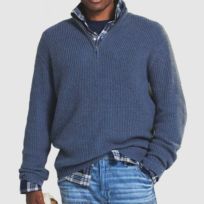 Herren Troyer Strickpullover – Pullover mit Stehkragen und Reissverschluss