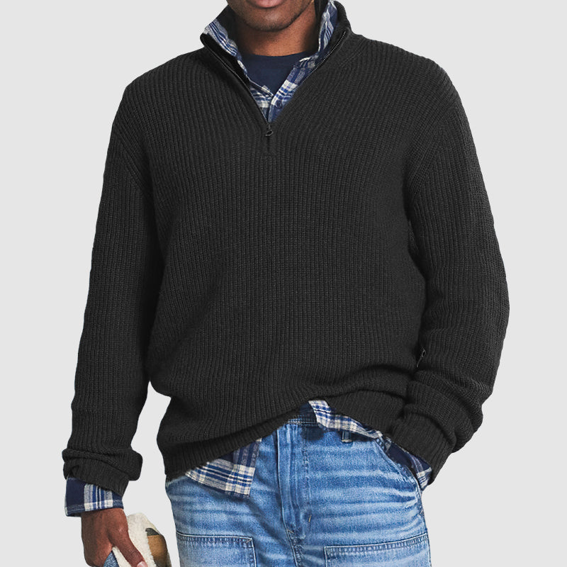 Herren Troyer Strickpullover – Pullover mit Stehkragen und Reissverschluss