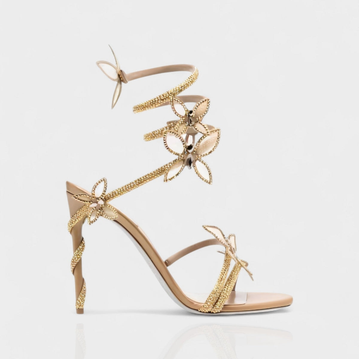 Damen Kristall Schmetterling Spiral Absätze – Elegante Riemchen Sandalen für besondere Anlässe