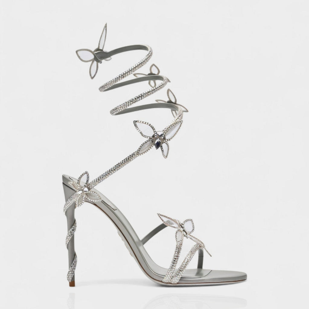 Damen Kristall Schmetterling Spiral Absätze – Elegante Riemchen Sandalen für besondere Anlässe