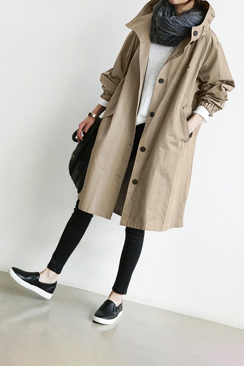 Damen Regenmantel mit Kapuze – Leichter Trenchcoat wasserdicht