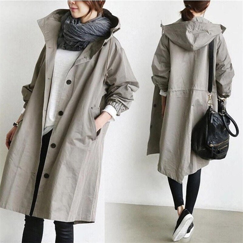 Damen Regenmantel mit Kapuze – Leichter Trenchcoat wasserdicht