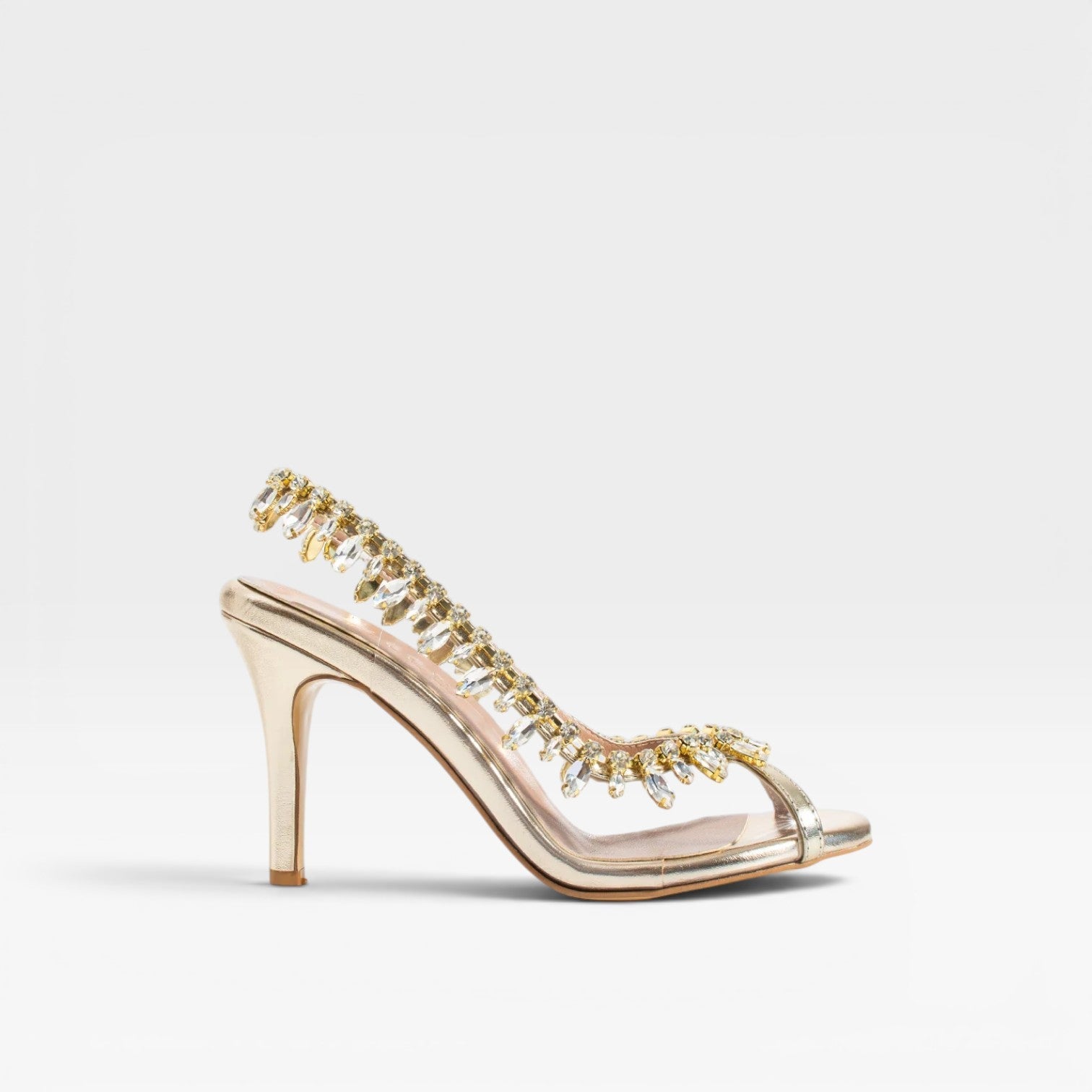 Damen Kristall Ketten Absätze – Elegante Metallic Silber Riemchen Stiletto für Hochzeitsgäste und besondere Anlässe